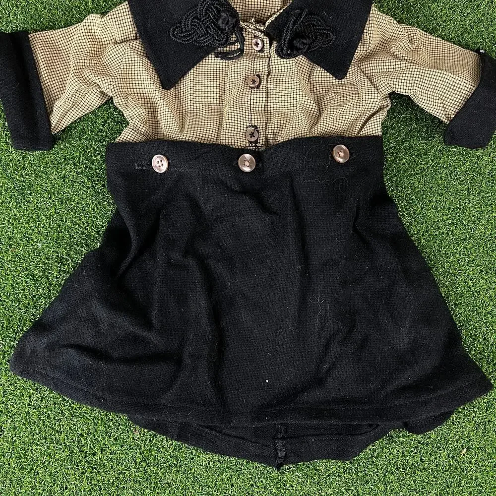 Vintage Houndstooth Plaid Two Tone Doll Dress